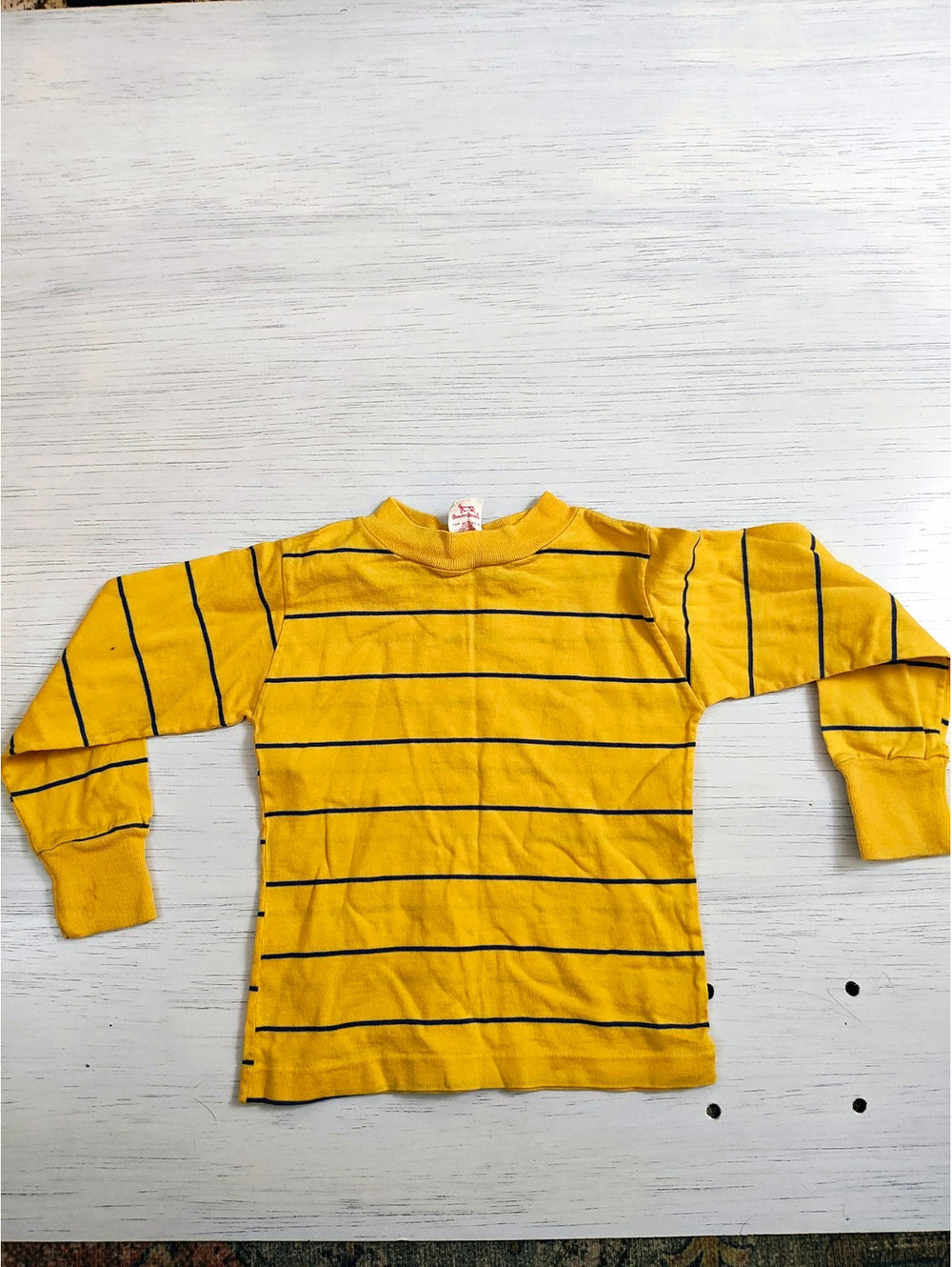 Vintage Buster Brown Boys Size 5 Yellow Blue Striped Long Sleeve Cotton Tee